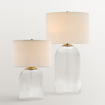 Bravira Strukturierte Glas Tischlampe mit klarer Leinen Schirm in zeitgemäßem Design für Wohnzimmer oder Homeoffice