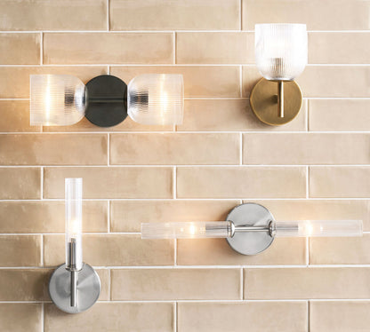 Bravira Ribbed Glass Sconce - Metal Wall Light with Clear Glass Shade
