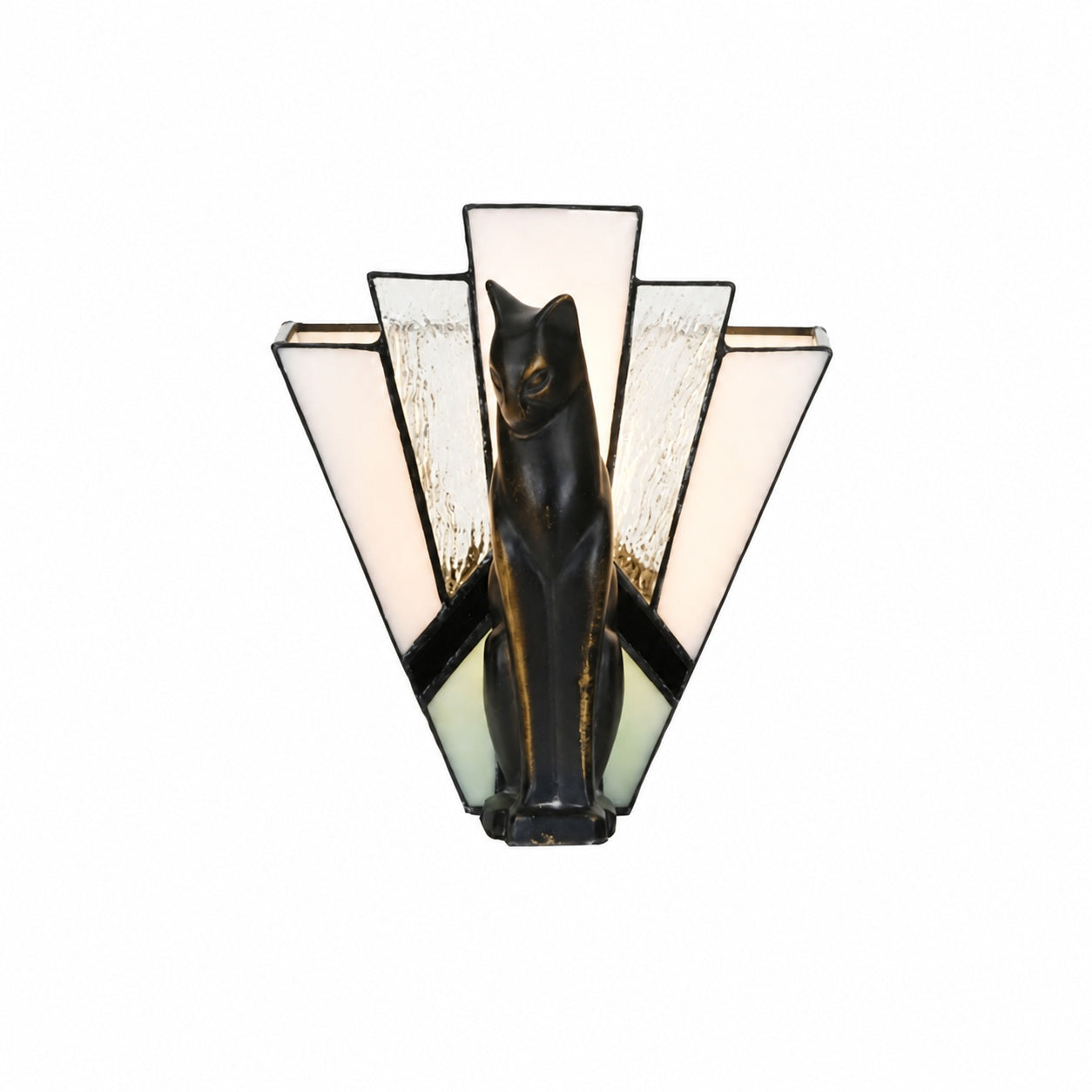 TF Felix Tischleuchte – Art-Deco-Design mit Glasschirm und Katzenfigur für Wohnzimmer oder Schlafzimmer