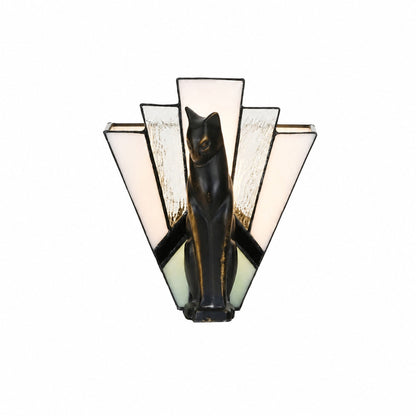 TF Felix Tischleuchte – Art-Deco-Design mit Glasschirm und Katzenfigur für Wohnzimmer oder Schlafzimmer
