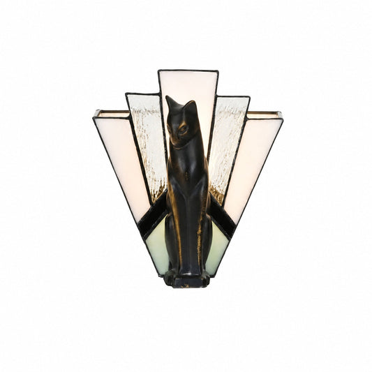 TF Felix Tischleuchte – Art-Deco-Design mit Glasschirm und Katzenfigur für Wohnzimmer oder Schlafzimmer