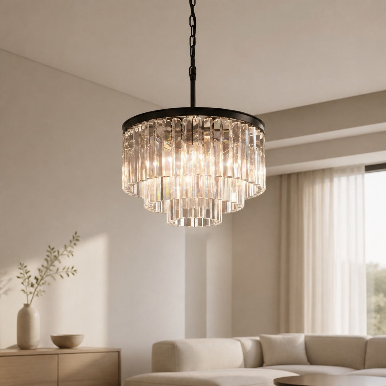 Aurevon Crystal Prism Metal Frame Modern Ceiling Chandelier for Home and Hotel