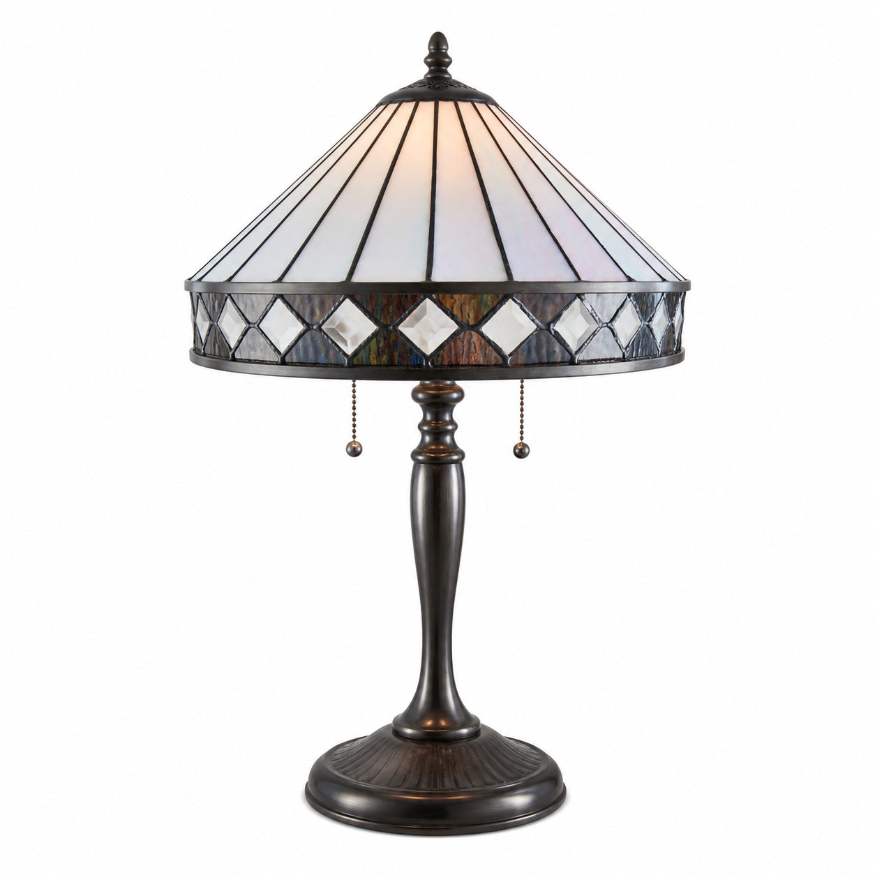 TF Fargo Geometrische Tiffany-Lampe – Akzentbeleuchtung aus bernsteinfarbenem und cremefarbenem Glas für Schlafzimmer oder Arbeitszimmer