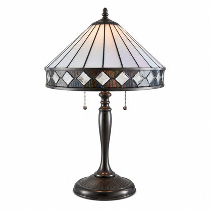 TF Fargo Geometrische Tiffany-Lampe – Akzentbeleuchtung aus bernsteinfarbenem und cremefarbenem Glas für Schlafzimmer oder Arbeitszimmer