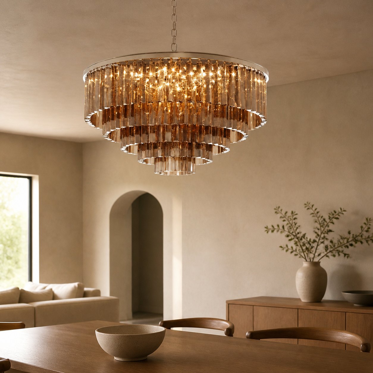 Aurevon Crystal Prism Metal Frame Modern Ceiling Chandelier for Home and Hotel