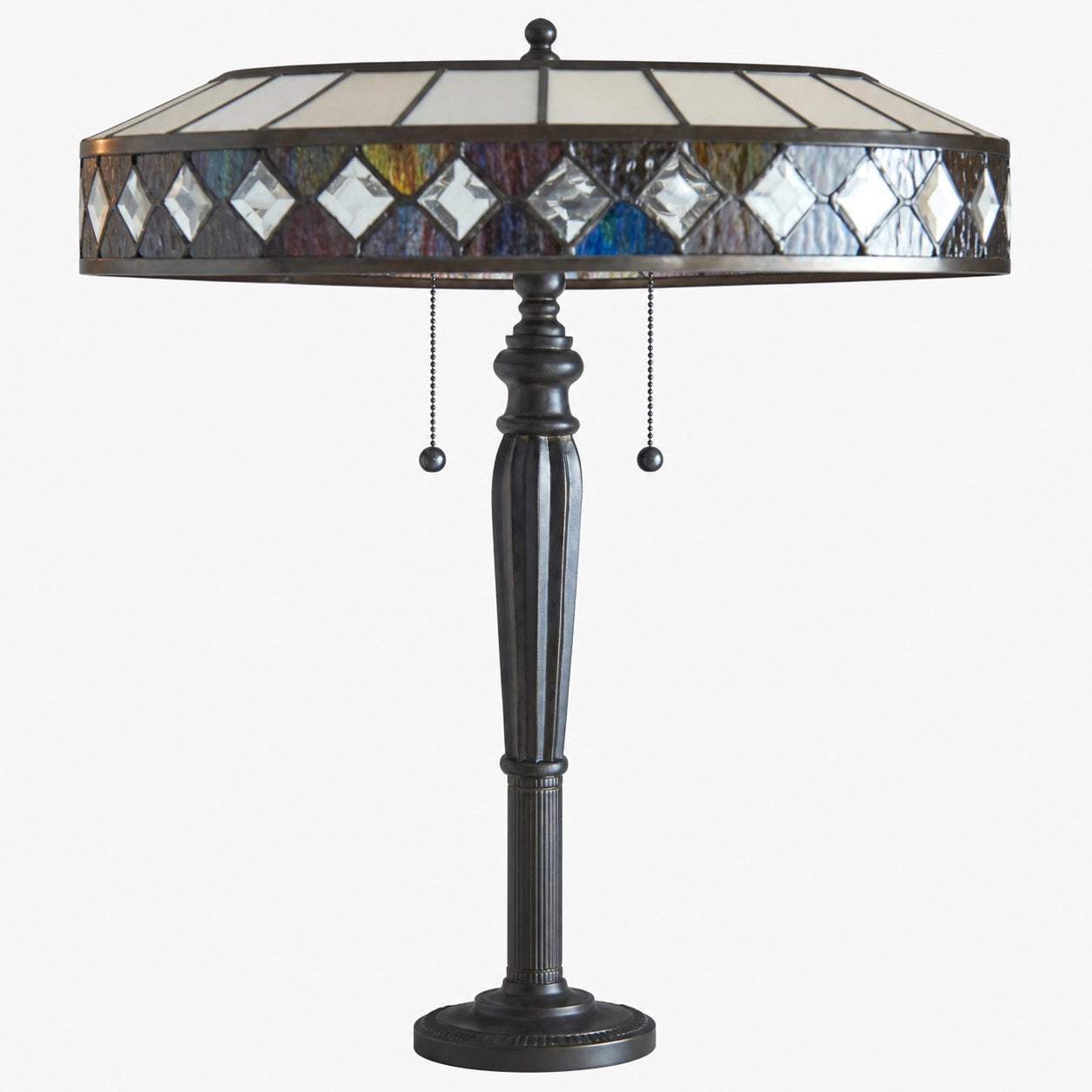 TF Fargo Geometrische Tiffany-Lampe – Akzentbeleuchtung aus bernsteinfarbenem und cremefarbenem Glas für Schlafzimmer oder Arbeitszimmer