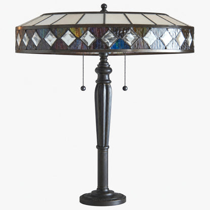 TF Fargo Geometrische Tiffany-Lampe – Akzentbeleuchtung aus bernsteinfarbenem und cremefarbenem Glas für Schlafzimmer oder Arbeitszimmer