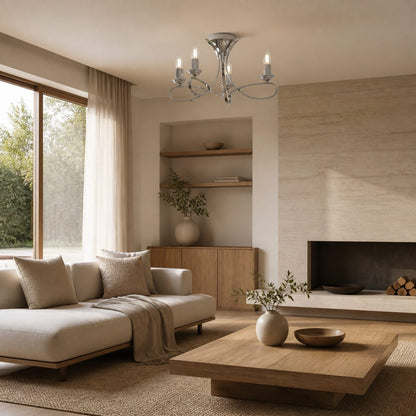 Foline 3-Light Ceiling Fixture with Sweeping Arms - Polished Nickel Semi-Flush for Dining or Entry