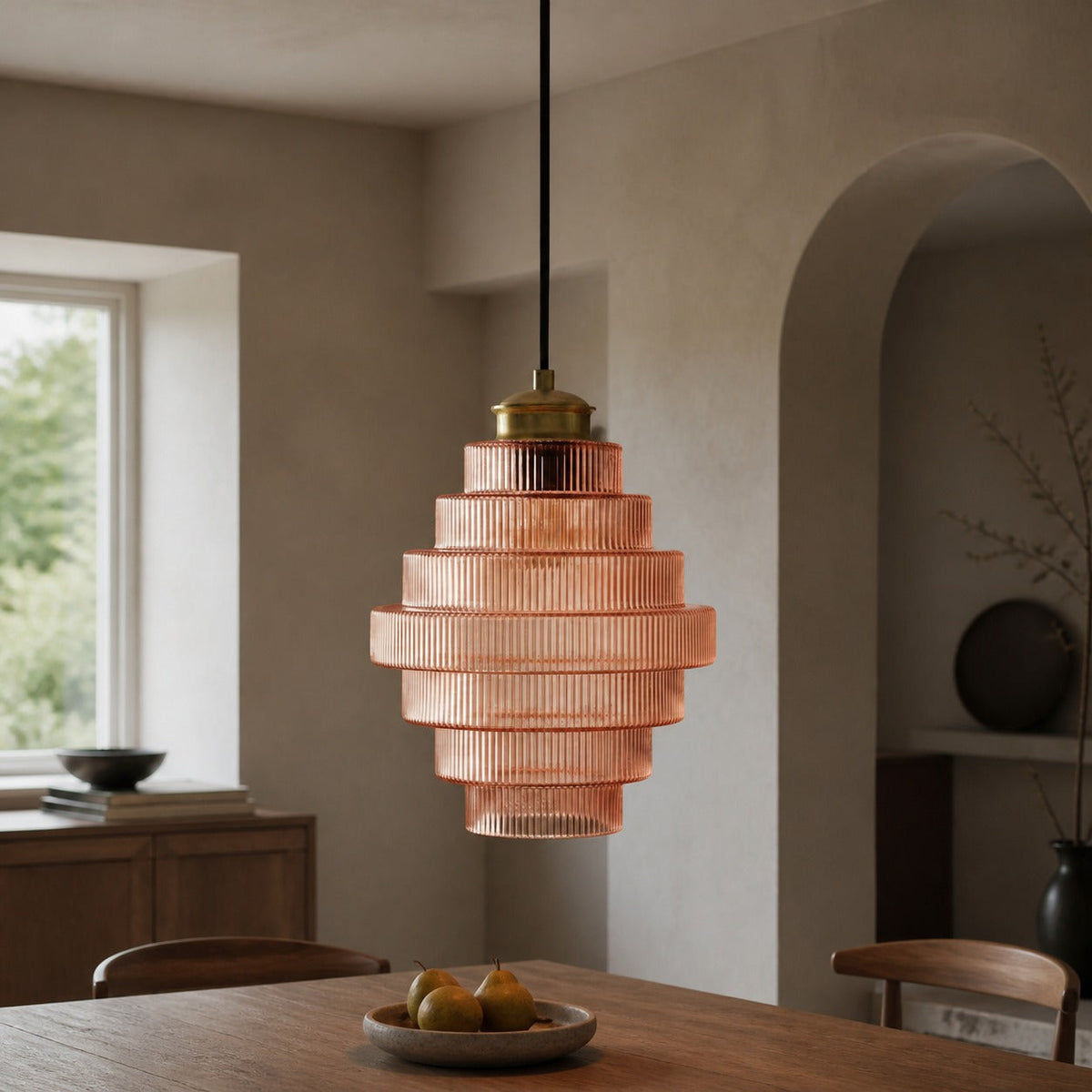 Bottis  Striped Glass Bottle Pendant Lamp with Artistic Vertical Shade U19