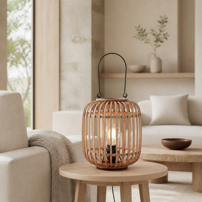 Yumeko Ambient Tischleuchte – Stilvolles und umweltfreundliches Design im offenen Bambuskäfig-Stil für Wohn- und Schlafzimmer