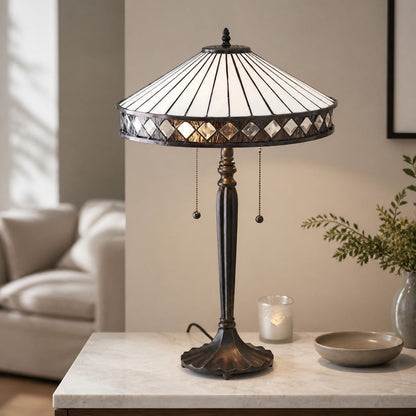 TF Fargo Geometrische Tiffany-Lampe – Akzentbeleuchtung aus bernsteinfarbenem und cremefarbenem Glas für Schlafzimmer oder Arbeitszimmer