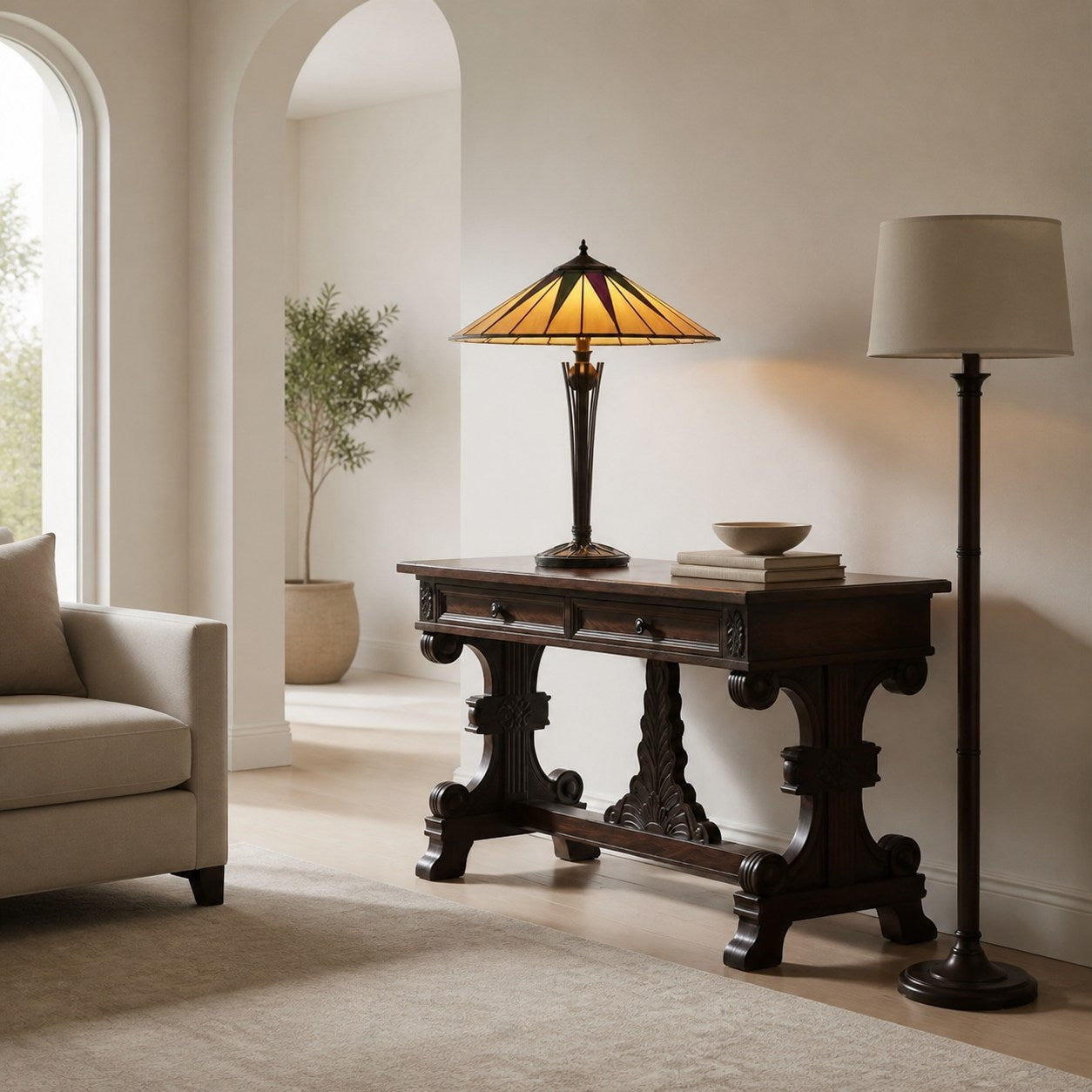 TF Dark Star Tiffany Style Geometric Shade Table Lamp for Bedroom and Accent Lighting