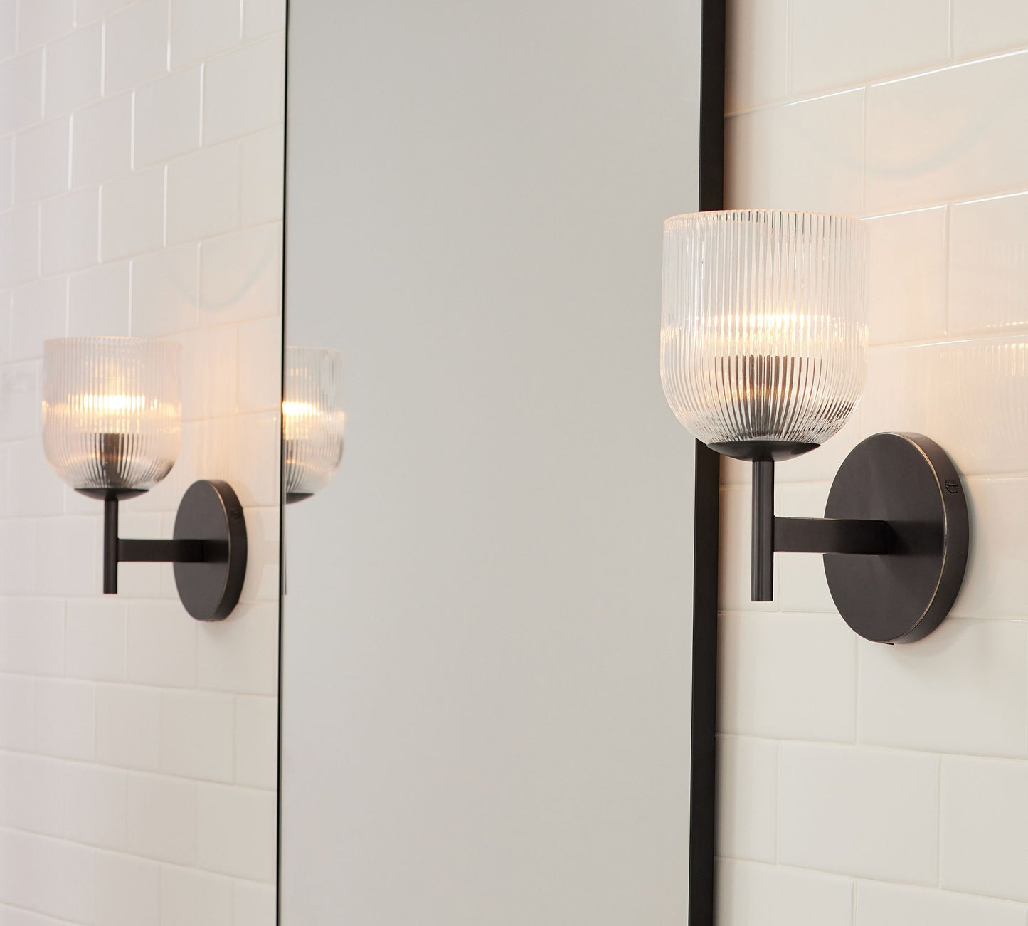 Bravira Ribbed Glass Sconce - Metal Wall Light with Clear Glass Shade