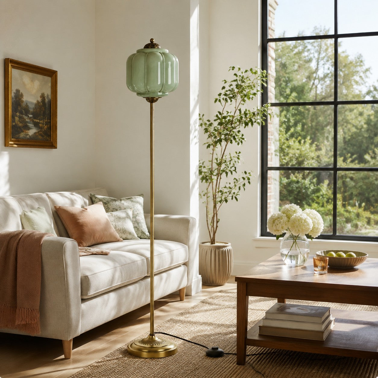 Eloise Textured Glass Pumpkin-Inspired Floor Lamp - Organic Artistry and Retro Style for Living Rooms