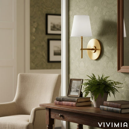 Ornato Retro Modern Wall Sconce with Linen Shade and Curved Arm for Accent and Task Lighting