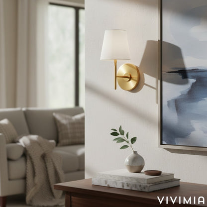 Ornato Retro Modern Wall Sconce with Linen Shade and Curved Arm for Accent and Task Lighting
