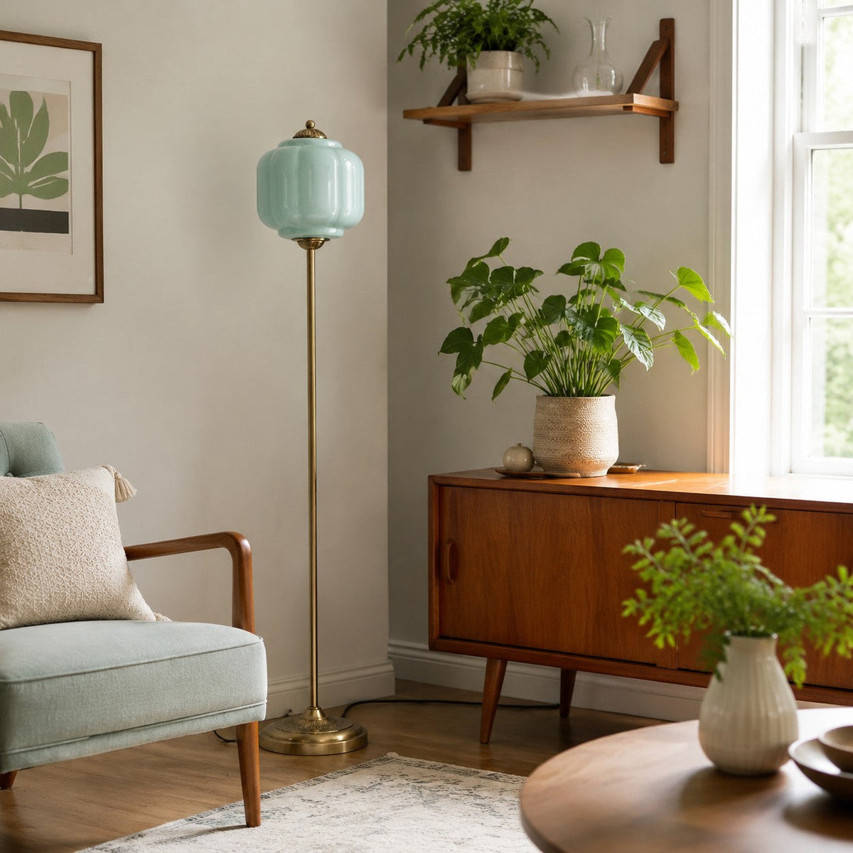 Eloise Textured Glass Pumpkin-Inspired Floor Lamp - Organic Artistry and Retro Style for Living Rooms