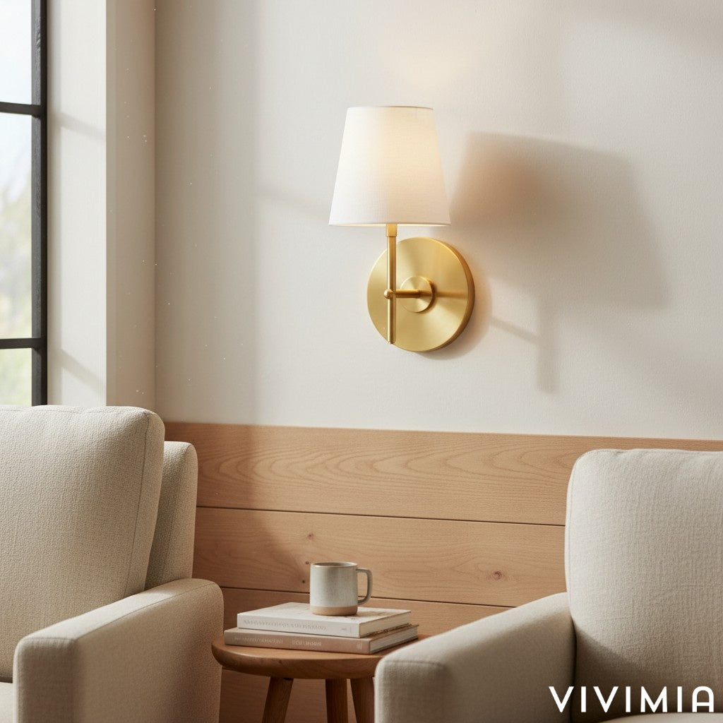 Ornato Retro Modern Wall Sconce with Linen Shade and Curved Arm for Accent and Task Lighting