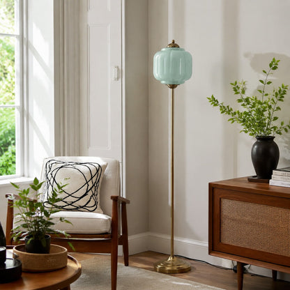 Eloise Textured Glass Pumpkin-Inspired Floor Lamp - Organic Artistry and Retro Style for Living Rooms