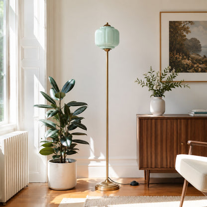 Eloise Textured Glass Pumpkin-Inspired Floor Lamp - Organic Artistry and Retro Style for Living Rooms