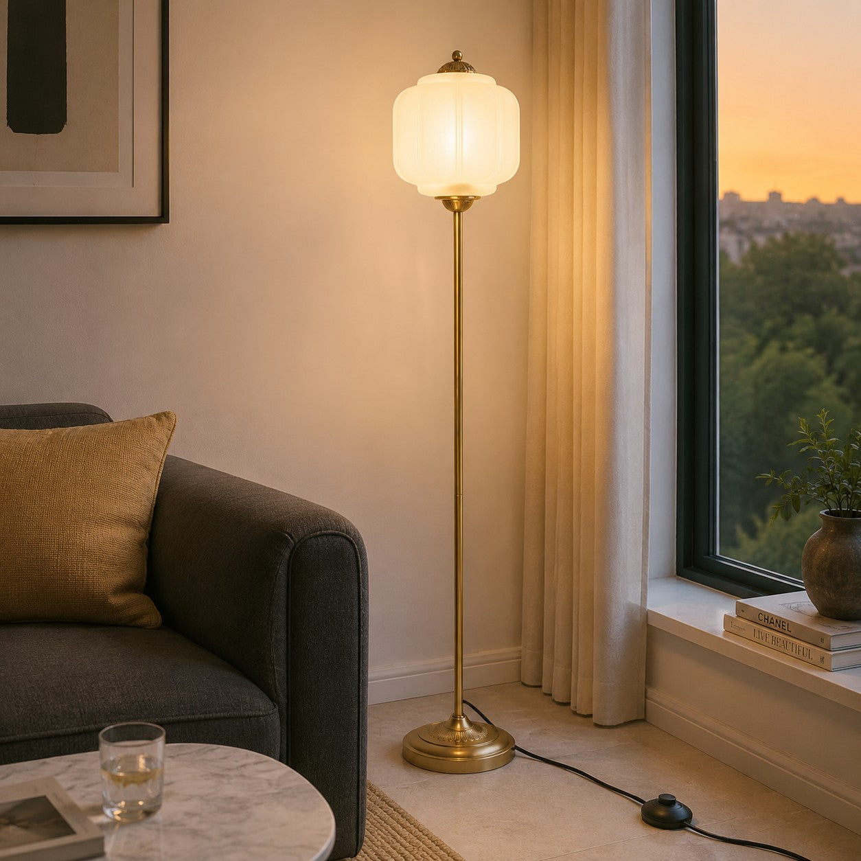 Eloise Textured Glass Pumpkin-Inspired Floor Lamp - Organic Artistry and Retro Style for Living Rooms