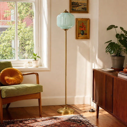 Eloise Textured Glass Pumpkin-Inspired Floor Lamp - Organic Artistry and Retro Style for Living Rooms