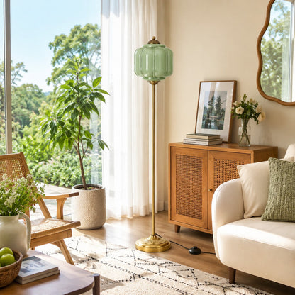 Eloise Textured Glass Pumpkin-Inspired Floor Lamp - Organic Artistry and Retro Style for Living Rooms