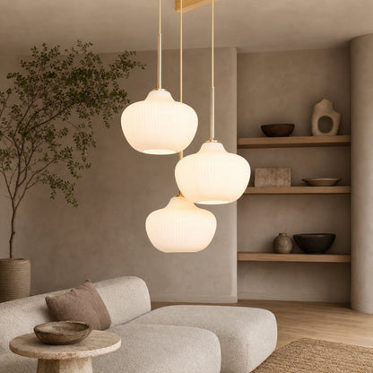 Rivrona Kronleuchter aus geripptem Glas mit 3 Lichtern – Skulpturale moderne Beleuchtung für Zuhause