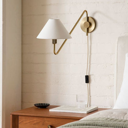 Diora Adjustable-arm Wall Sconce with Linen Shade - Versatile Wall Lamp for Bedroom or Hallway