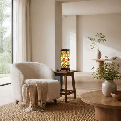 TF Angelique Tischleuchte im Jugendstil aus Buntglas – Handgefertigtes Blumendesign für das Wohnzimmer