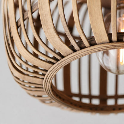 Yumeko Natural Bamboo Flush Ceiling Light - Organic Cage Design Sustainable for Living Room