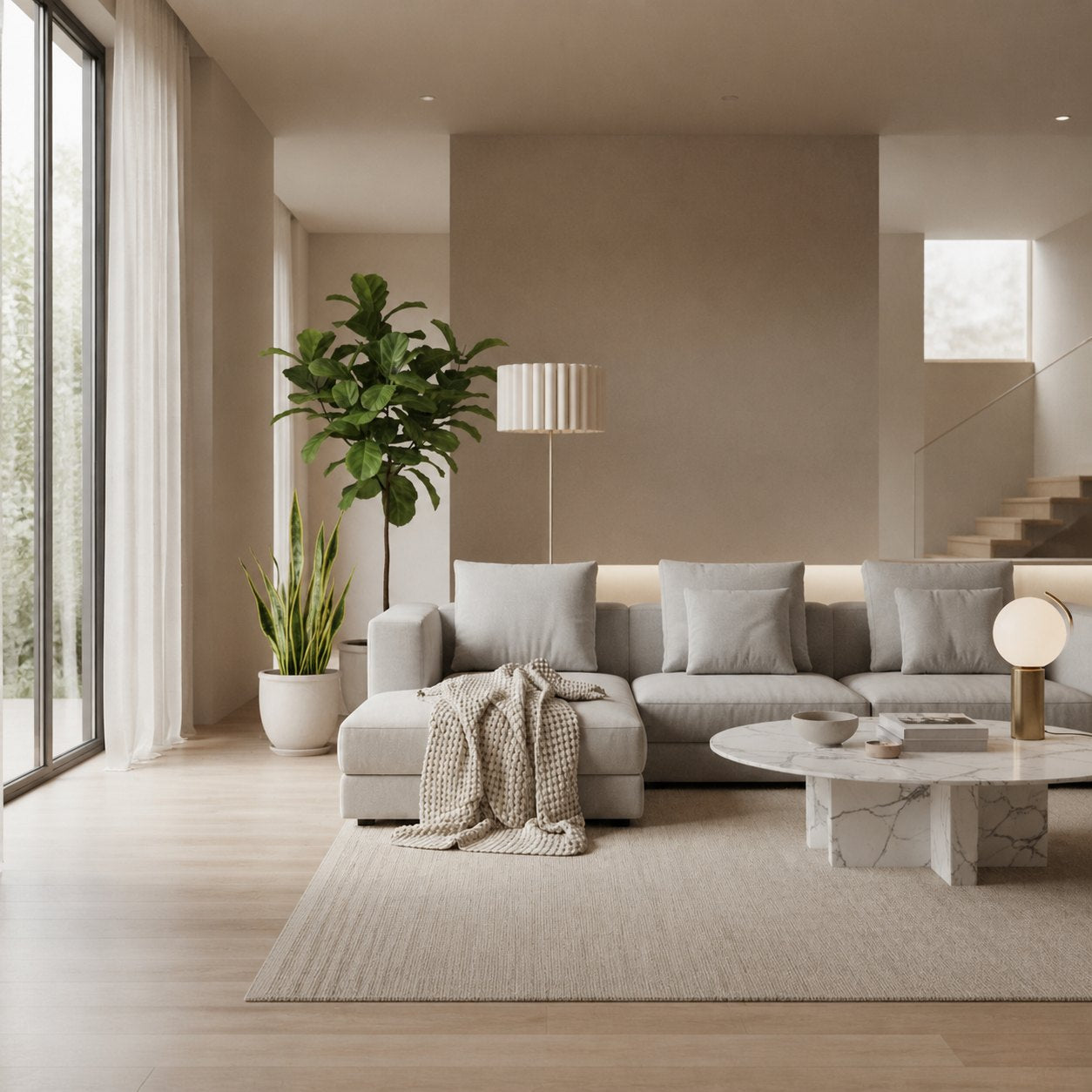 Velura Stehleuchte – Beige Leinenschirm und Metallgestell