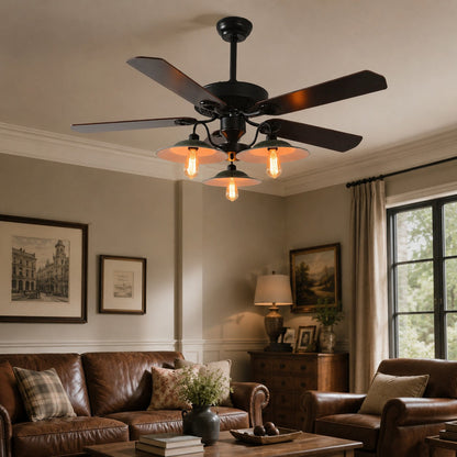 Industrial Ceiling Fan Light with Wood or Iron Blades