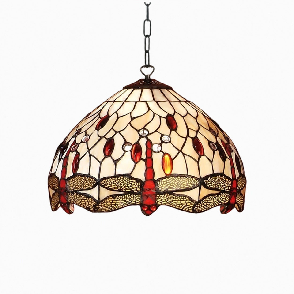 TF Dragonfly Blue Tiffany-Deckenleuchte – Jugendstil-Pendelleuchte aus Buntglas für Wohnzimmer