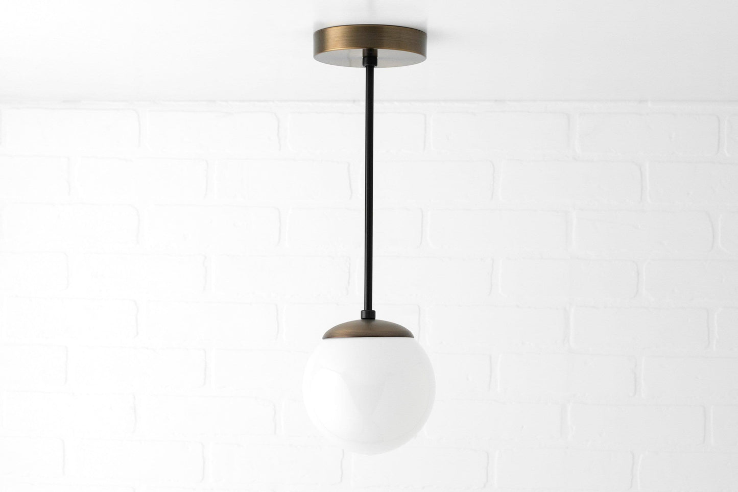 Glorica Glass White Globe Pendant Light - Mid Century Modern Glass Hanging Fixture