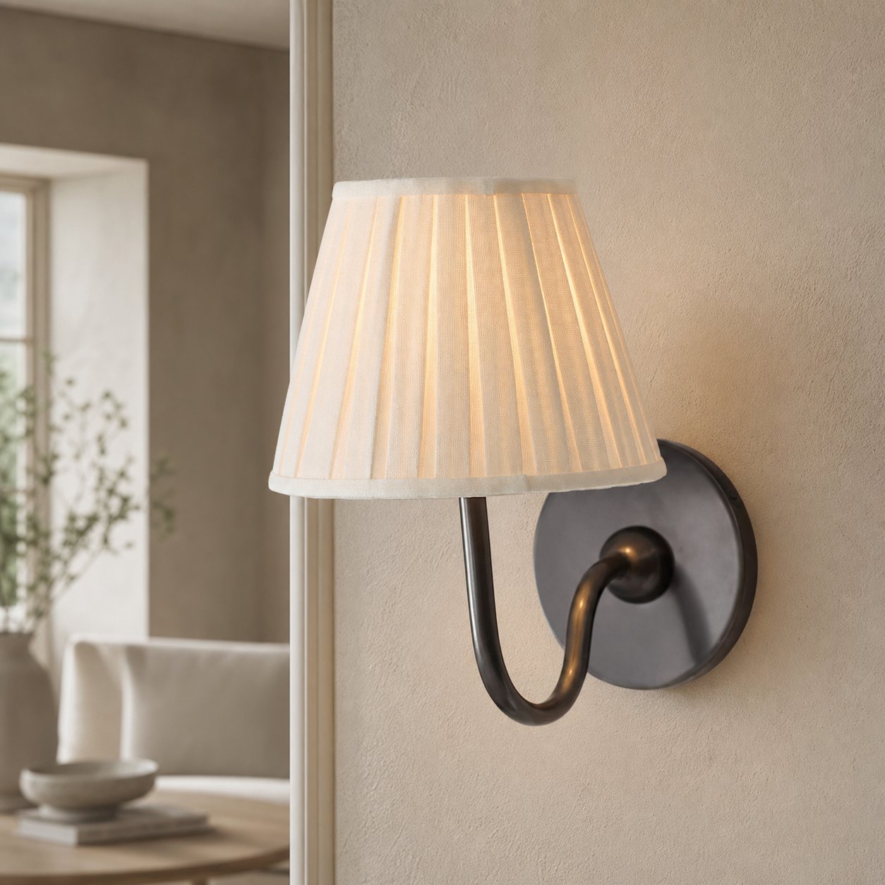 Luvora Gefalteter Leinenlampenschirm Wandlampe Vintage Modern für Schlafzimmer und Flur