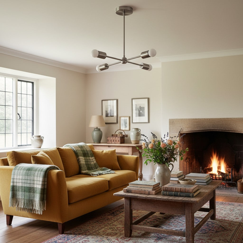 Mobilux Line Mid Century Gold Sputnik Chandelier - Geometric Brass Fixture