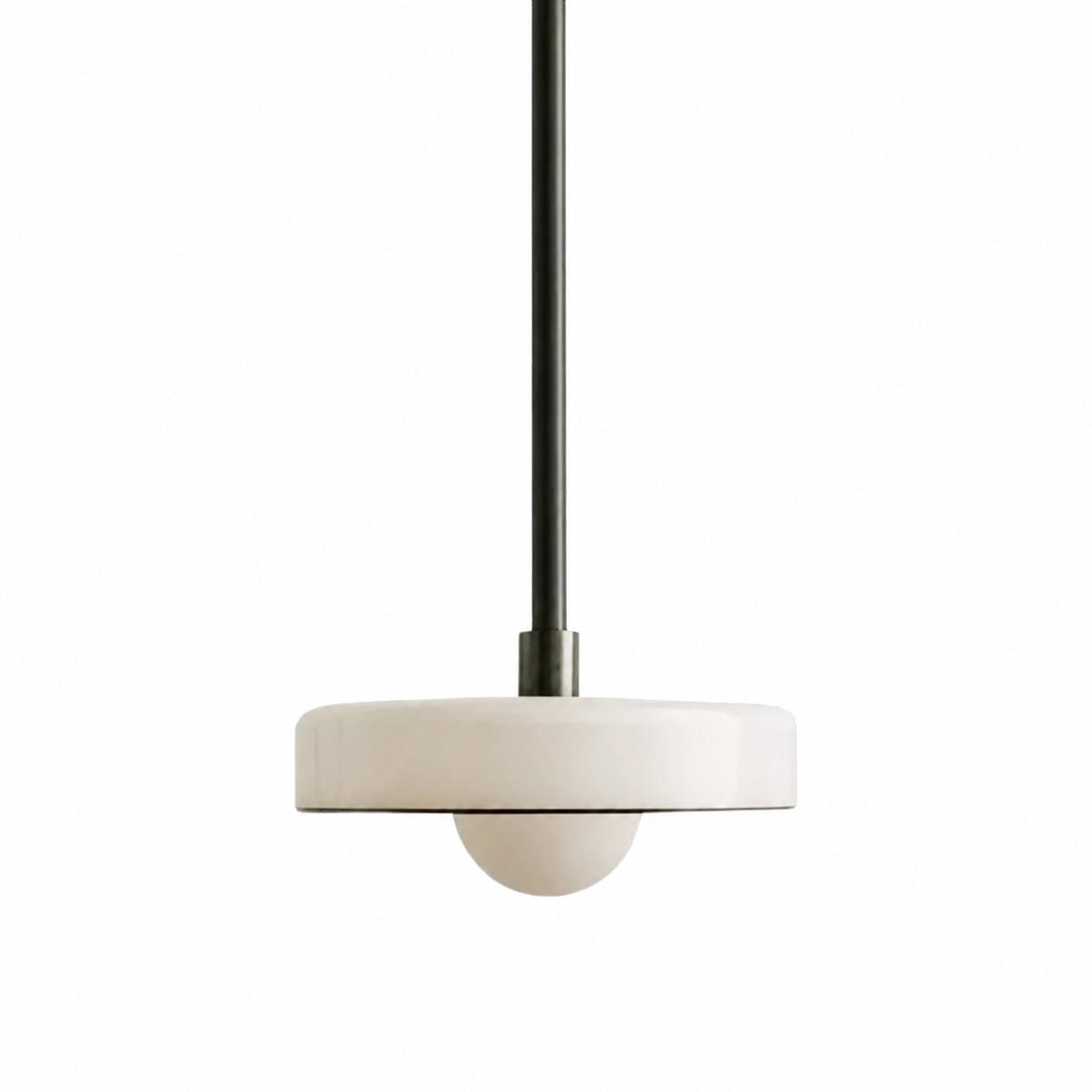 Kalo Modern Pendant Light - Sleek Metal Rod and Disc Orb Glass Design