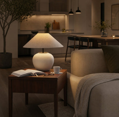 Ceravine Ceramic Table Lamp – Elegant Ceramic Base with Fabric Shade for Bedroom or Living Room