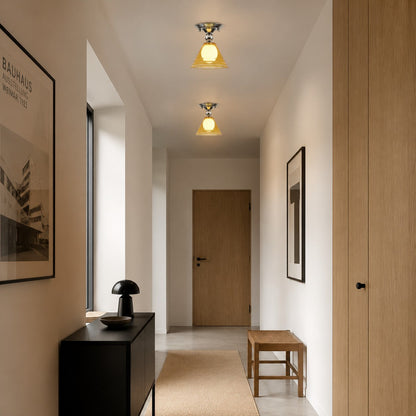Light Yellow Glass Pendant Light With Chrome Canopy