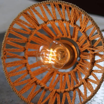 Underside E27 bulb and woven shade detail
