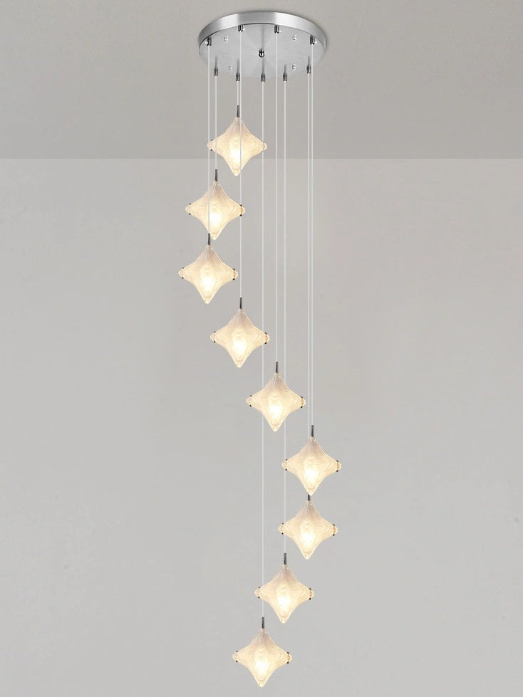 Art Deco Star Staircase Pendant Light – Frosted Glass Hanging Fixture –  Astris Altair
