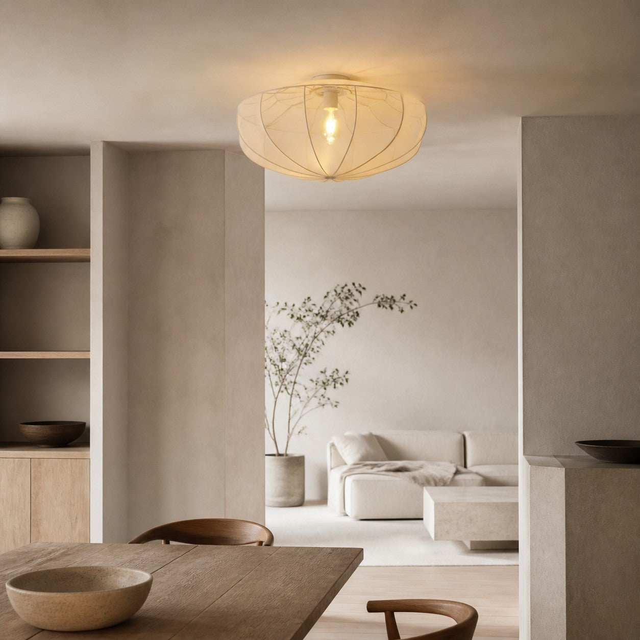 Lumifil Deckenleuchte mit drapiertem Netzgewebe – Boho-Stil-Lampe mit rustikalem, strukturiertem Schirm für Wohnzimmer oder Schlafzimmer