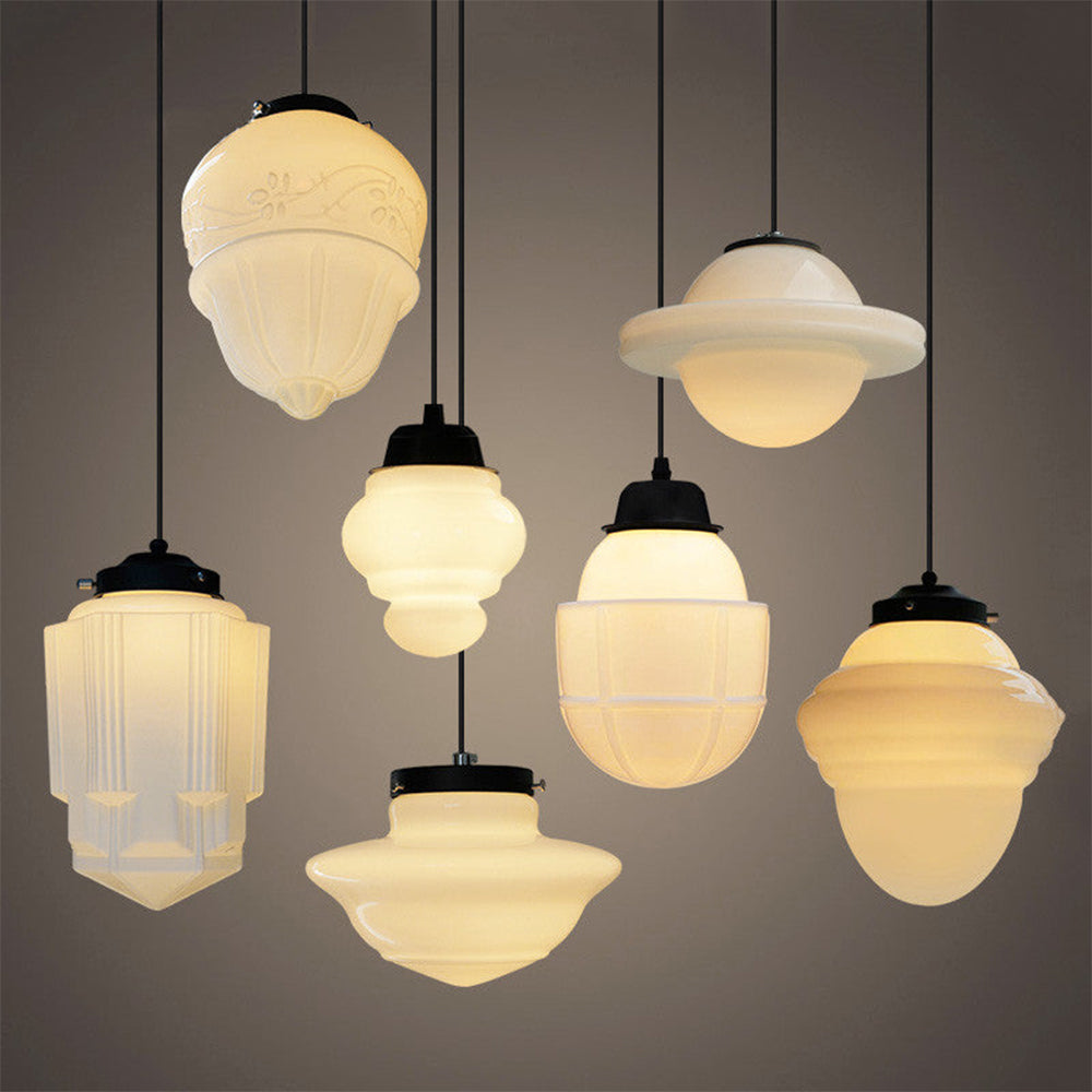 Art Deco Schulhaus Milchglas Pendelleuchte 1 Flammig