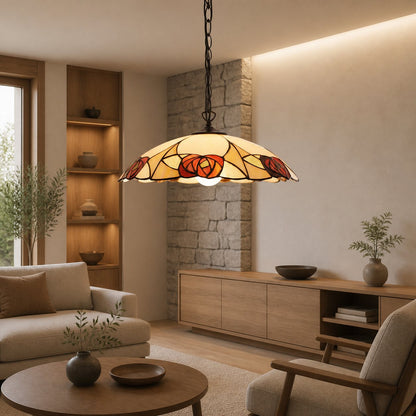 TF Ingram Tiffany Pendant Light – Vintage Handcrafted Stained Glass Floral Shade for Dining Room
