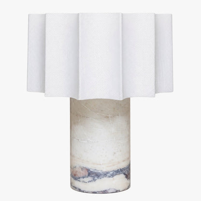 Cavilon Table Lamp with Fan-Shaped Linen Shade - Stone Finishes Suitable for Living Rooms