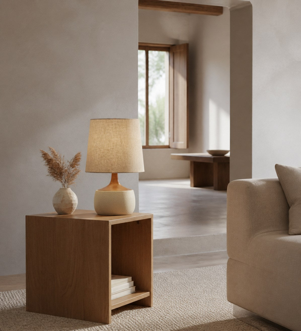 外观版权-Avero Contemporary Table Lamp - Textured Cement Design for Living Room and Office