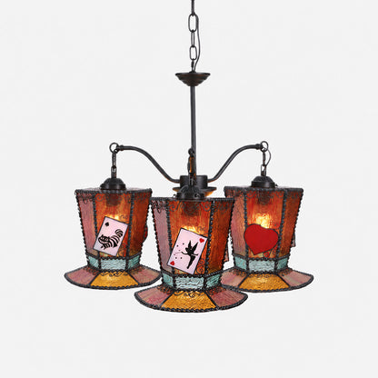 Alice-Inspired Stained Glass 3-Light Chandelier