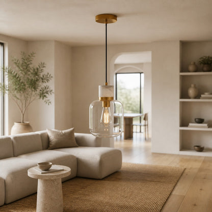 Korlisse Pendelleuchte aus Naturstein und Glas – Stilvolle Lampe für Wohnzimmer oder Lounge