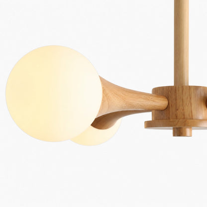 Novalune Multi-Light Glass Globe Chandelier with Wood Frame - Japanese Zen Style for Living Room